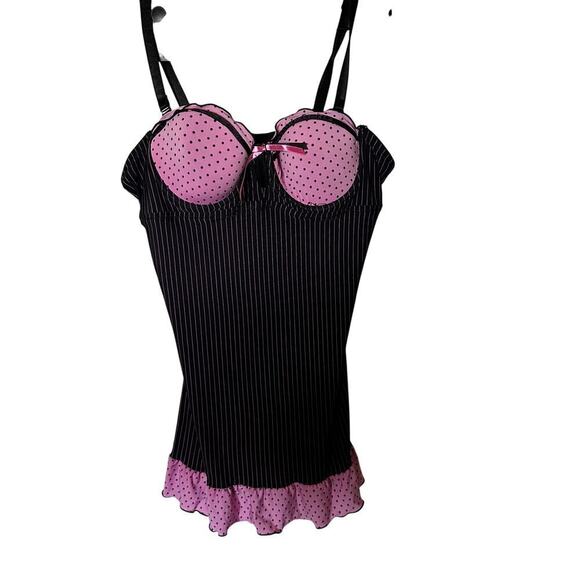 None and/or Unknown Other - Y2k pink and black pinstripe coquette baby doll 35b